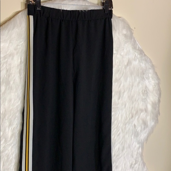 NWT! Asos Black Track Pants with Yellow and White Side Stripe Size 6 - Picture 2 of 5